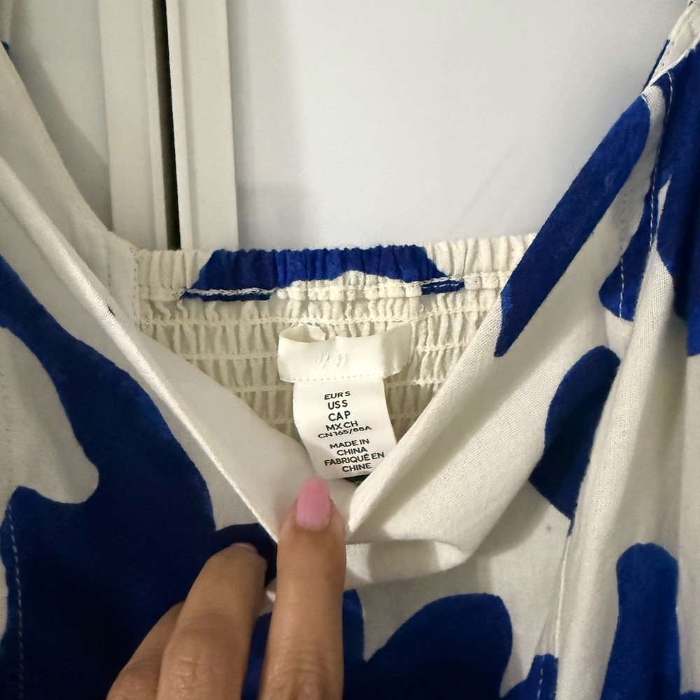 H&M Elegant Blue and White Floral Dress Puffy Balloon Sleeve - Picture 8 of 8